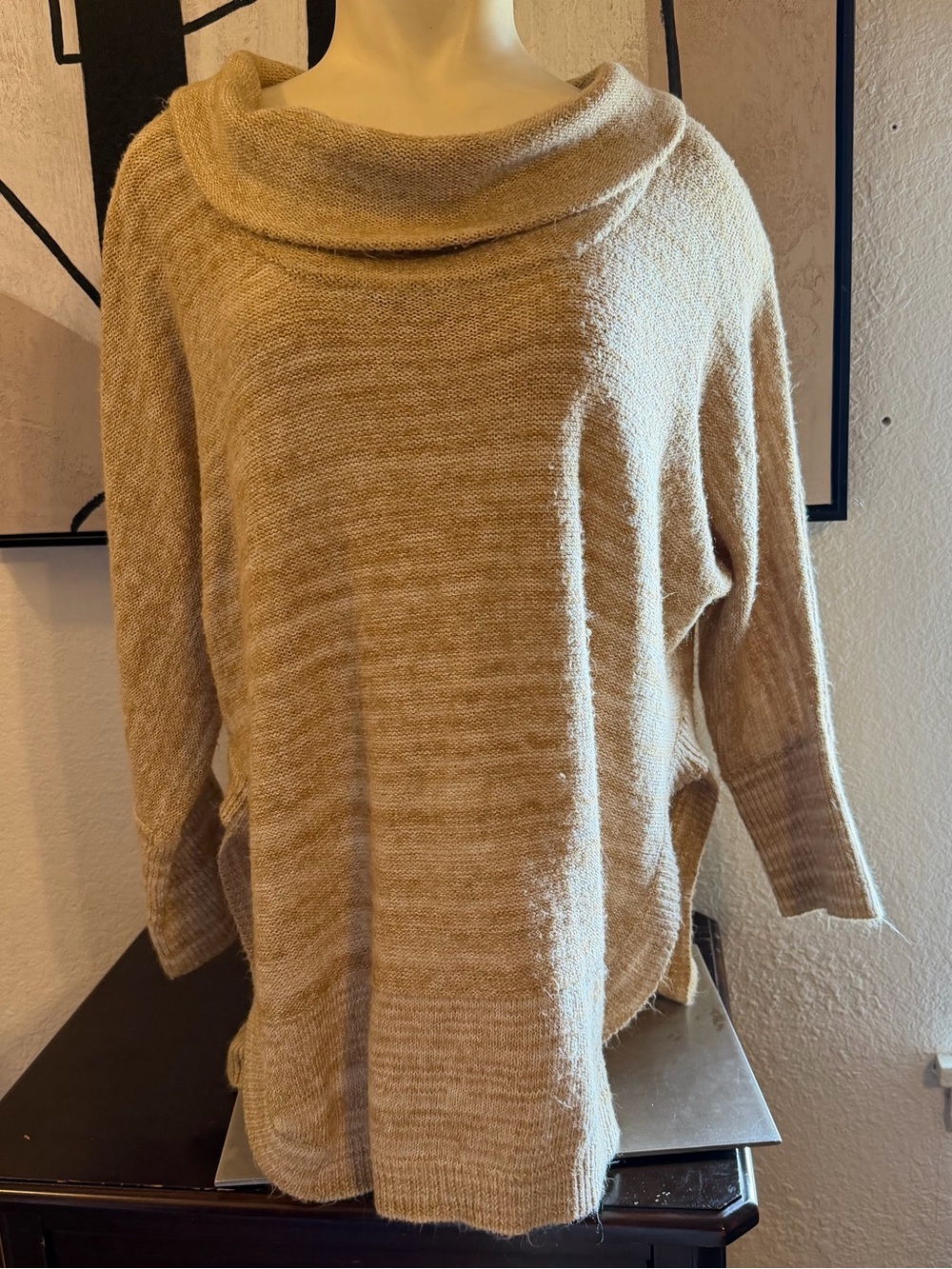 Anthropologie Field Flower Tan Cowl Neck Tunic Sz Medium